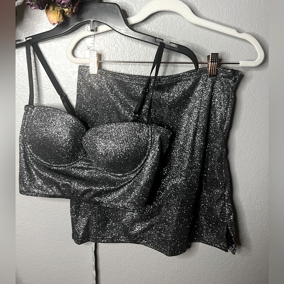 Yandy Collection NWT | sexy silver glitter co-ord. Large. Bustier+miniskirt - Picture 1 of 9
